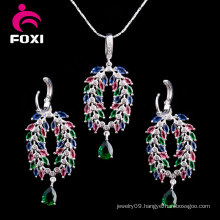 Green Stone Fashion CZ Silver Plated Jewelry Set for Women Party